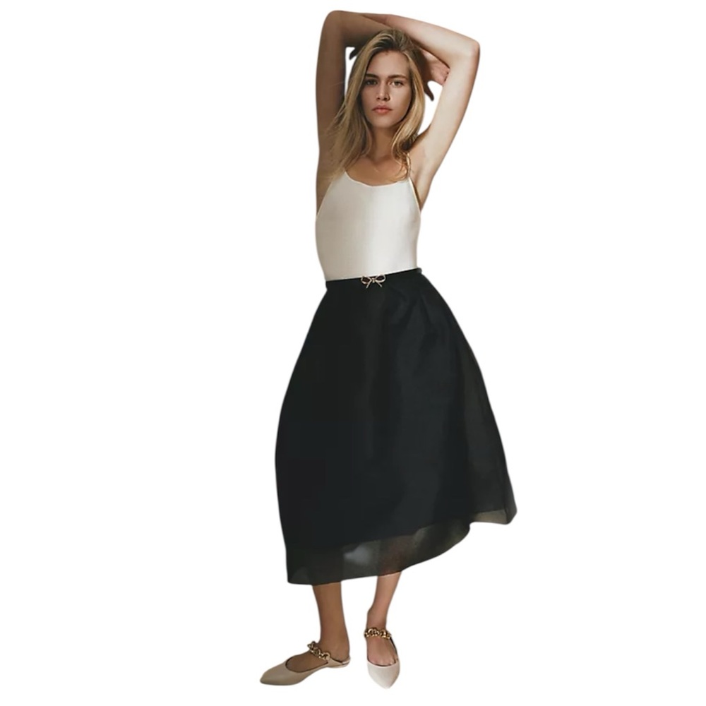 Maeve Anthropologie Tulle Midi Dress in Cream Black Size XS